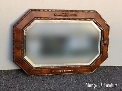 Vintage French Country Brown Oak Polygon Wall Mantle Beveled Mirror • $330