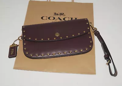 NWT Authentic COACH Maroon Glovetanned Leather W/ Gold Studs Wallet/ Wristlet • $274.08