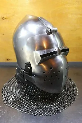 Custom SCA HNB 14 Gauge Steel Medieval Combat Pig Faced Bascinet Helmet • $162.74