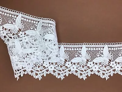 Premium Quality White Butterfly Guipure Lace Trim 3”/9cm PER METRE • £2.45