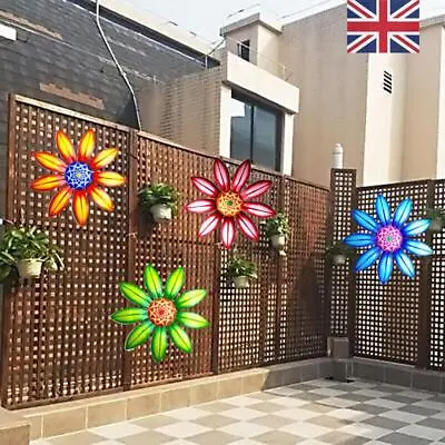 4X Home Fence Ornament Metal Flower Garden Decoration Wall Art Hanging Sculpture • £10.41