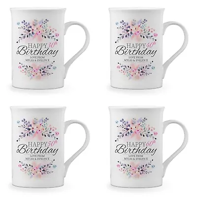£10.99 • Buy Personalised Floral Happy Birthday Novelty Gift Fine Bone China Mug
