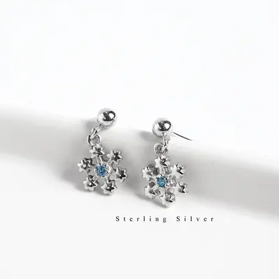 $12.98 • Buy Sterling Silver Blue Cubic Zirconia Snowflake Fashion Dangle Drop Earrings D14