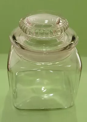 Vintage Clear Glass Square Apothecary Or Candy  Cannister Jar • $16.50