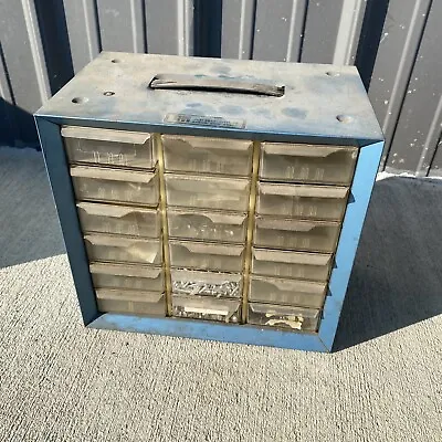 VINTAGE AKRO-MILS Blue Metal 18 DRAWER STORAGE ORGANIZER CABINET • $25