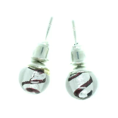 Murano Glass Earrings Silver Purple Circular Handmade Authentic From Venice • £9.95