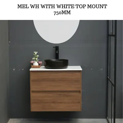 Melamine Bathroom Vanity Unit 750MM Wall Hung Engineered Stone Top - Melbourne • $289
