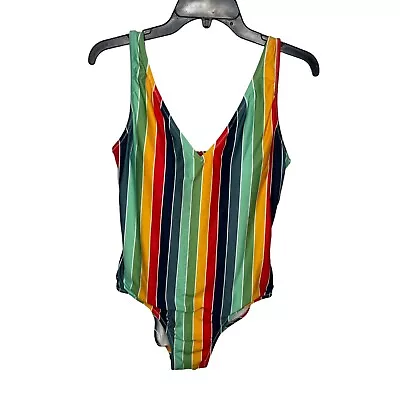 Modcloth Swimsuit Womens Large Multicolor Rainbow Stripe Stacey One Piece Pride • $15