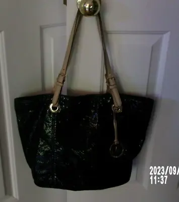 Michael Kors Glossy Black Leather Snake Embossed Tote/shoulder Bag W/ Gold Hardw • $15