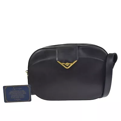 S De Cartier Sapphire Logo Shoulder Bag Leather Navy Blue Gold France 66YB177 • $170.04