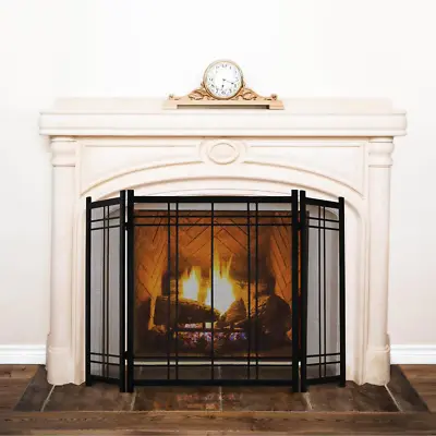 Vintage Fireplace Screen Freestanding 3-Panel Steel Mesh Heating Accessory 31 In • $57.35