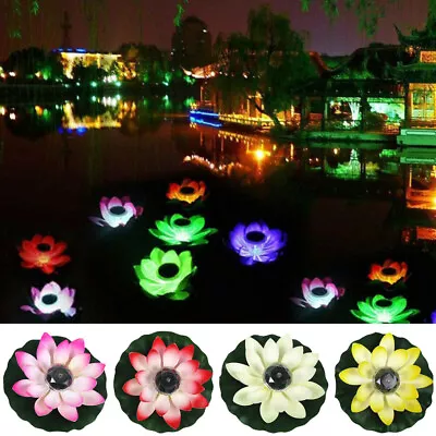 Floating Solar Powered LED Lotus Flower Light Pond Pool Landscape Garden Lamp • £9.99