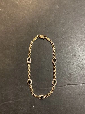 $185 • Buy Vintage 10K Solid Yellow Gold Dark Blue Sapphire  Bracelet