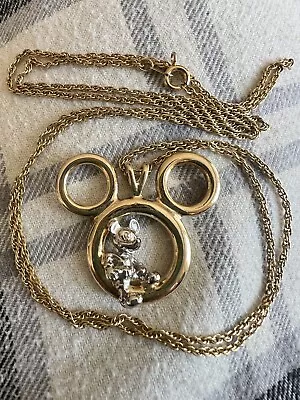 CUTE! Gold Tone Chain Necklace DISNEY MOUSE EARS PENDANT Silver Mickey Sitting • $12.99