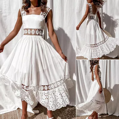 Women Ladies Boho Lace Maxi Dress Summer Casual Holiday Beach Long Sundress US * • $21.65