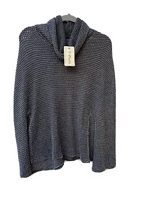 New T Party Pullover Tunic Poncho Gray Waffle Knit Women’s Small Turtleneck W25 • $18.74