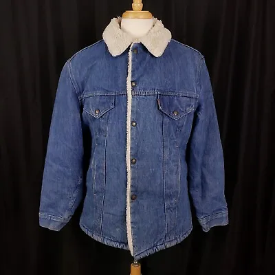 $85 • Buy VTG Levi's Orange Tab Blue Jean Trucker Jacket Coat USA Sherpa Fleeced Lined L