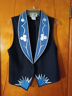 Black Corduroy Blue Silver Design One Hook Vest M • $20