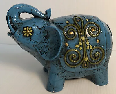 Fitz & Floyd Elephant Piggy Penny Bank Vintage Japan Trunk Up Blue Floral • $24.70