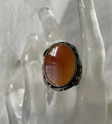 $29.99 • Buy Vintage Sterling Silver Beautifully Crafted Feather Carnelian Agate Ring Size 4.