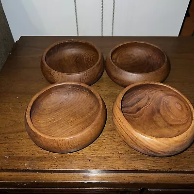 Vyg Mcm Genuine Teak Wood Set Of 4 Salad Bowls Made In Thailand Great Used Cond • $19