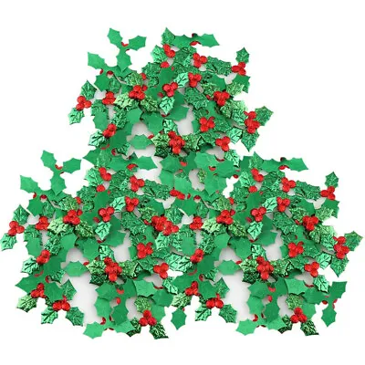 100PCS Christmas Mini Holly & Berry Leaves Embellishments DIY Craft Decorations  • £2.91