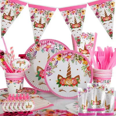 Unicorn B Theme Party Supplies Kids Birthday Decorations Tableware Plates Cups • £3.99