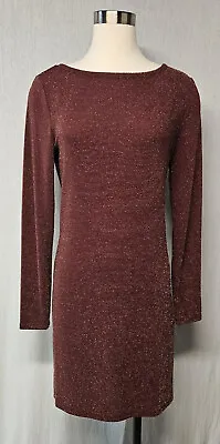 Michael Kors Merlot Gold Metallic Long Sleeve Sheath Dress Size Large NWT • $59.40