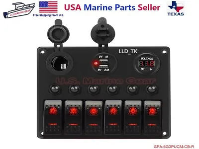 6 Gang Red Rocker Switch Panel Circuit Breaker Boat Marine RV Truck Camper • $43.50