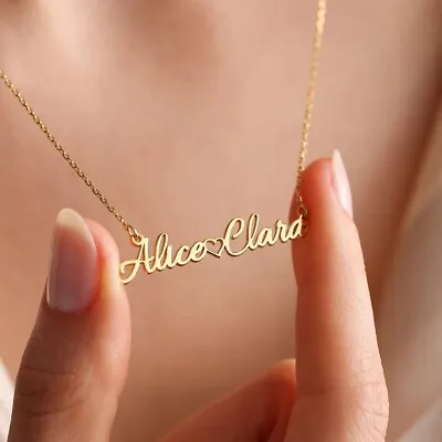 Personalised Couples NAME Necklace CUSTOM GOLD Pendant Chain Women Gift • £24.99