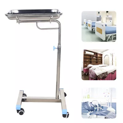 Mobile Stainless Steel Tray Stand Rolling Cart Rack Adjustable Medical Equipment • $59