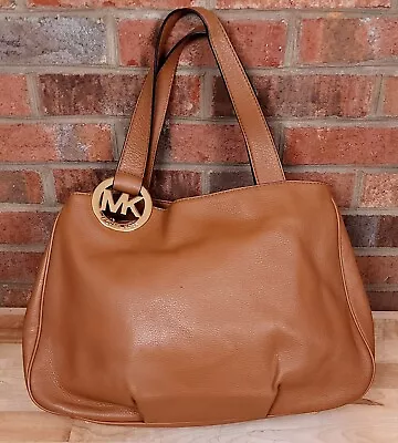 Michael Kors MK Fulton Brown Pebble Leather Hobo Shoulder Bag Gold Logo • $41