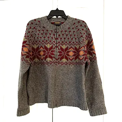 VTG Woolrich Christmas Sweater Women's XL Gray Burgundy 100% Wool Bead Zip.    E • $29