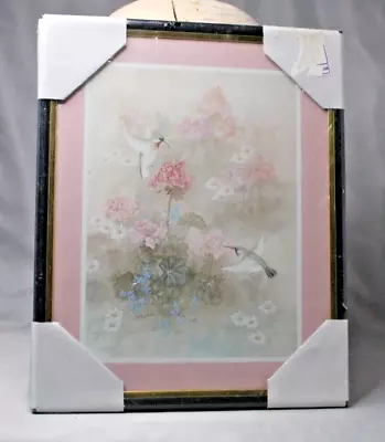 T C Chiu 80s Art Print Love Birds Hummingbirds With Blossoms Mylar 8x10 Framed • $8.85