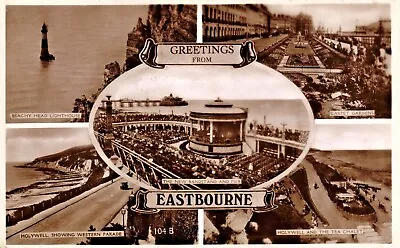 Eastbourne  Postcard  1937  Real Photo The New Bandstand Multi Views Sussex • £5.95