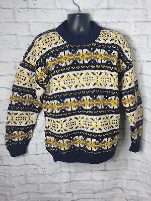 Nepalese Mens Pullover Sweater Multicolor Wool Long Sleeve Hand Knit Artisan L • $43.99