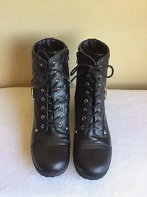 $24.99 • Buy Womens Guess Black Quilted Lace Up Combat Military Fashion Style Boots Size 9.5M