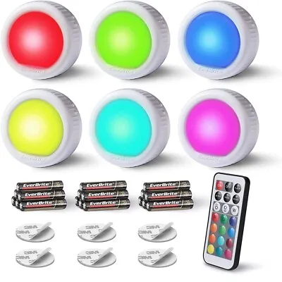 EverBrite 6Pack LED Puck Light Tap Light Push Light Wireless Touch 12 RGB Colors • $19.69