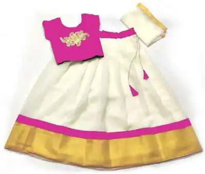 Pink & White Kids Designer Pavadai Set Readymade Lehenga Ethnic Lehenga Choli • $31.68