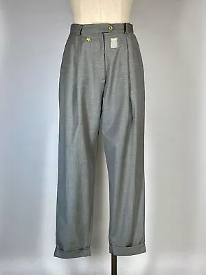 Vintage 1990's Light Grey Pleat Front High Waist Trousr Pants With UNIQUE Repair • $40