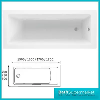 Single Ended Bath 1500mm-1600-1700-1800mm White Acrylic Bath Modern Bathroom • £199.95