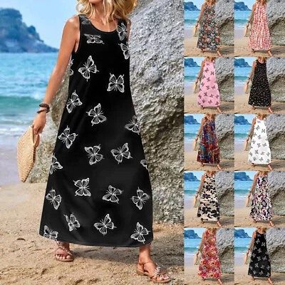 Women's Summer Beach Boho Sun Dress Ladies Holiday Kaftan Maxi Dresses Size 6-14 • £14.39