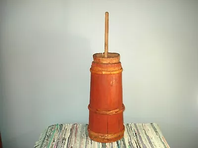 Antique Wooden Staved Butter Churn Original Red Paint Farmhouse Primitive 1800s • $295