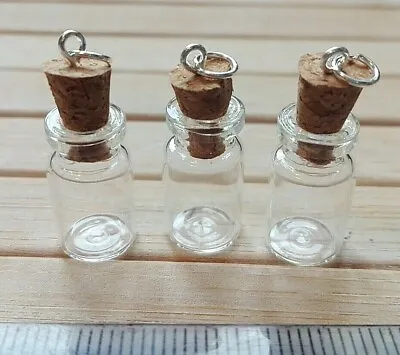 £3.99 • Buy X3 Miniature Glass Bottle Mini Jar Pendants For Jewellery & Silver Split Rings 