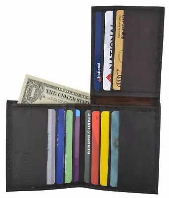 Genuine Lambskin Soft Leather Bifold Credit Card Holder L Shape Wallet Mens • $10.99