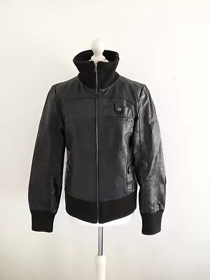 Vero Moda Black 100% Leather Jacket Size L Fit 12 Uk  • $37.32