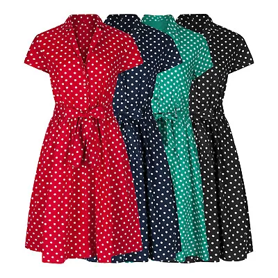 £34.99 • Buy 1940 Ww2 Landgirl Vintage Style Polka Dot Belted Shirt Dress Bnwt All Sizes