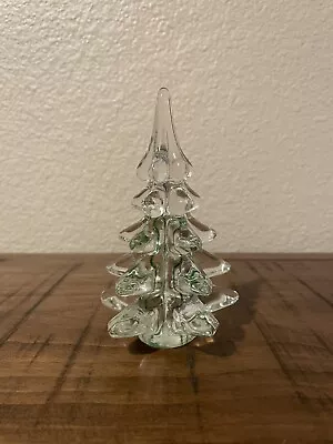 Vintage Clear And Emerald Green Glass Christmas Tree With Sticker 1970’s Taiwan • $14