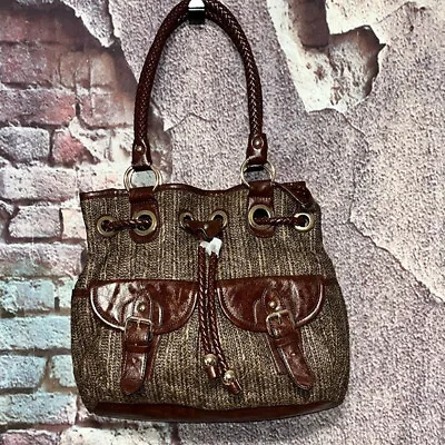 Melie Bianco Lucia Brown Woven Tweed Braided Handbag Hobo Shoulder Bag NWT • $68.25