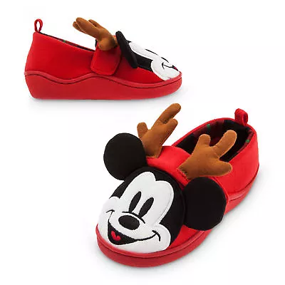 NEW Disney Store Kids Mickey Mouse Reindeer Antlers Holiday Slippers Sz 9/10  • $13.99